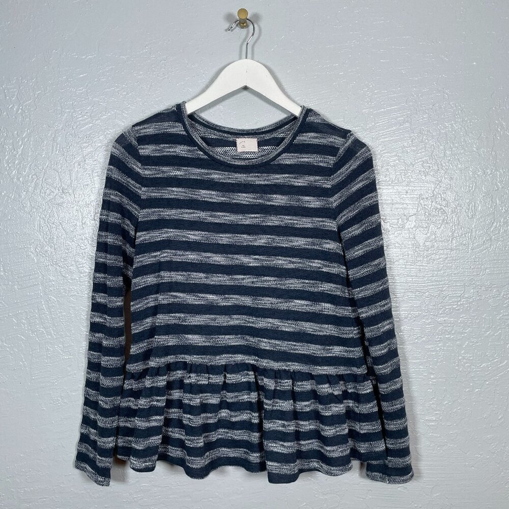 Anthropologie Postmark Women S Navy Blue White Stripe Peplum Blouse Knit